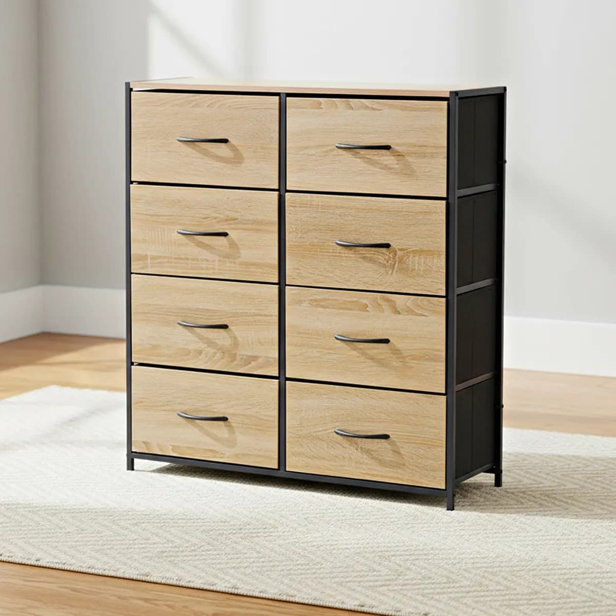 MUEBLANA | Cómoda Cajonera para Recamara | 8 Cajones de Tela con Parte Superior y Frontal de Madera | Marco de Acero | 80 x 101 cm | Sala, Oficina | Color Marrón | Mueble Organizador para Ropa