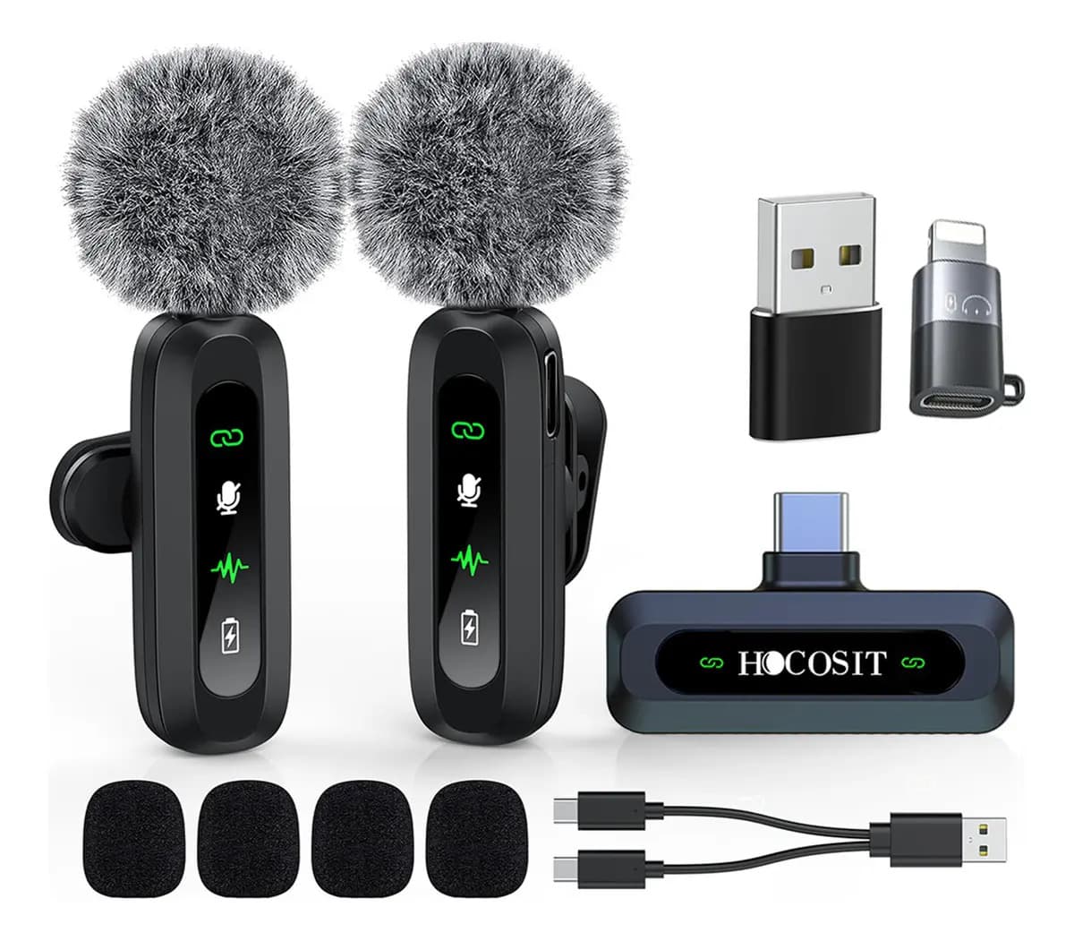 mycased Micrófono inalámbrico Lavalier Cancelación de Ruido Excepcional de alta duración para iPhone iPad Android 2 unidades J3 Cancelación De Ruido Con Un Solo Toque Reverb Sonido Estéreo Fuerte