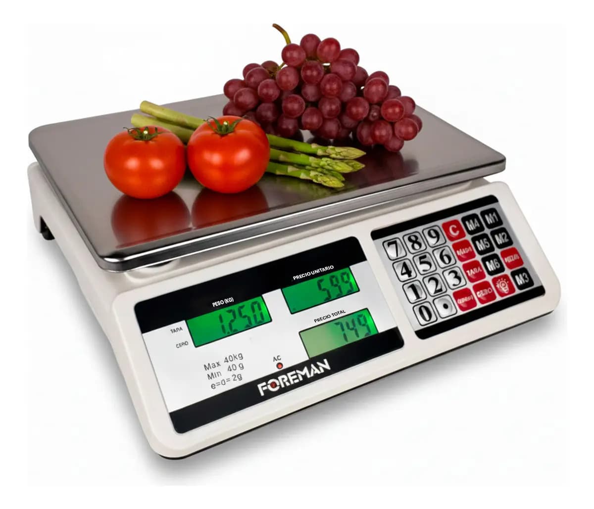 Báscula Comercial Digital Recargable 40kg Pantalla Lcd Blanco