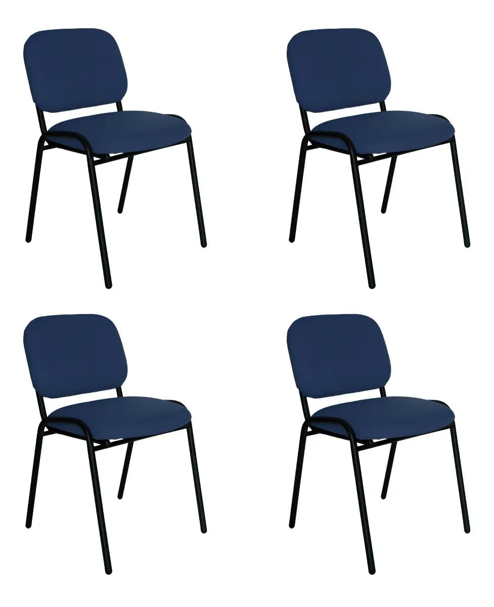 Set 4 Sillas Visita Oficina Azul Marino Offiho Acero Tapizadas Resistentes