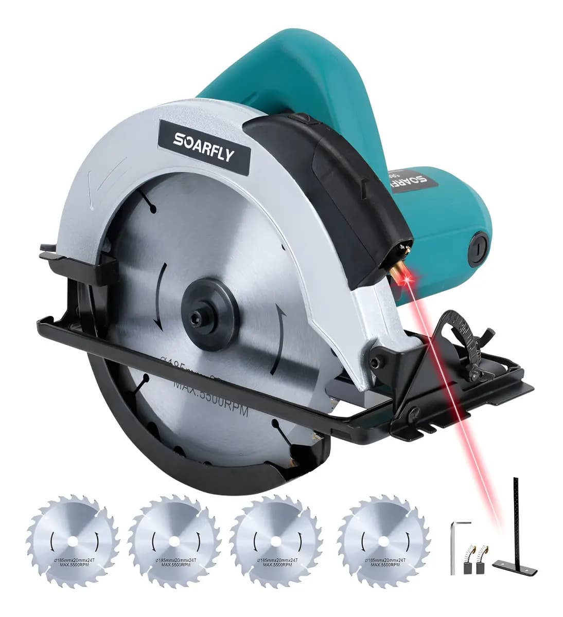 Sierra Circular Eléctrica Láser Auxiliar 7-1/4 1800w+4discos Color Azul Acero