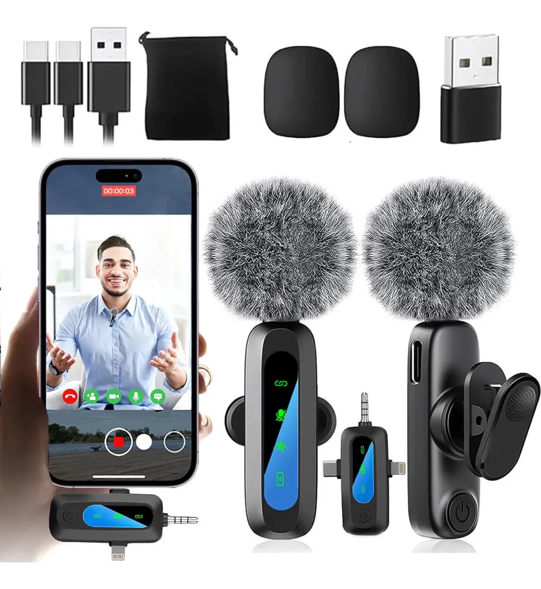 2 Pack Micrófono Inalámbrico,microfono De Solapa Para iPhone/iPad/android/pc,inalámbrico Lavalier Compatible Profesional Con Reducción De Ruido Inteligente,plug And Play,para Vlog Video,youtube Tiktok