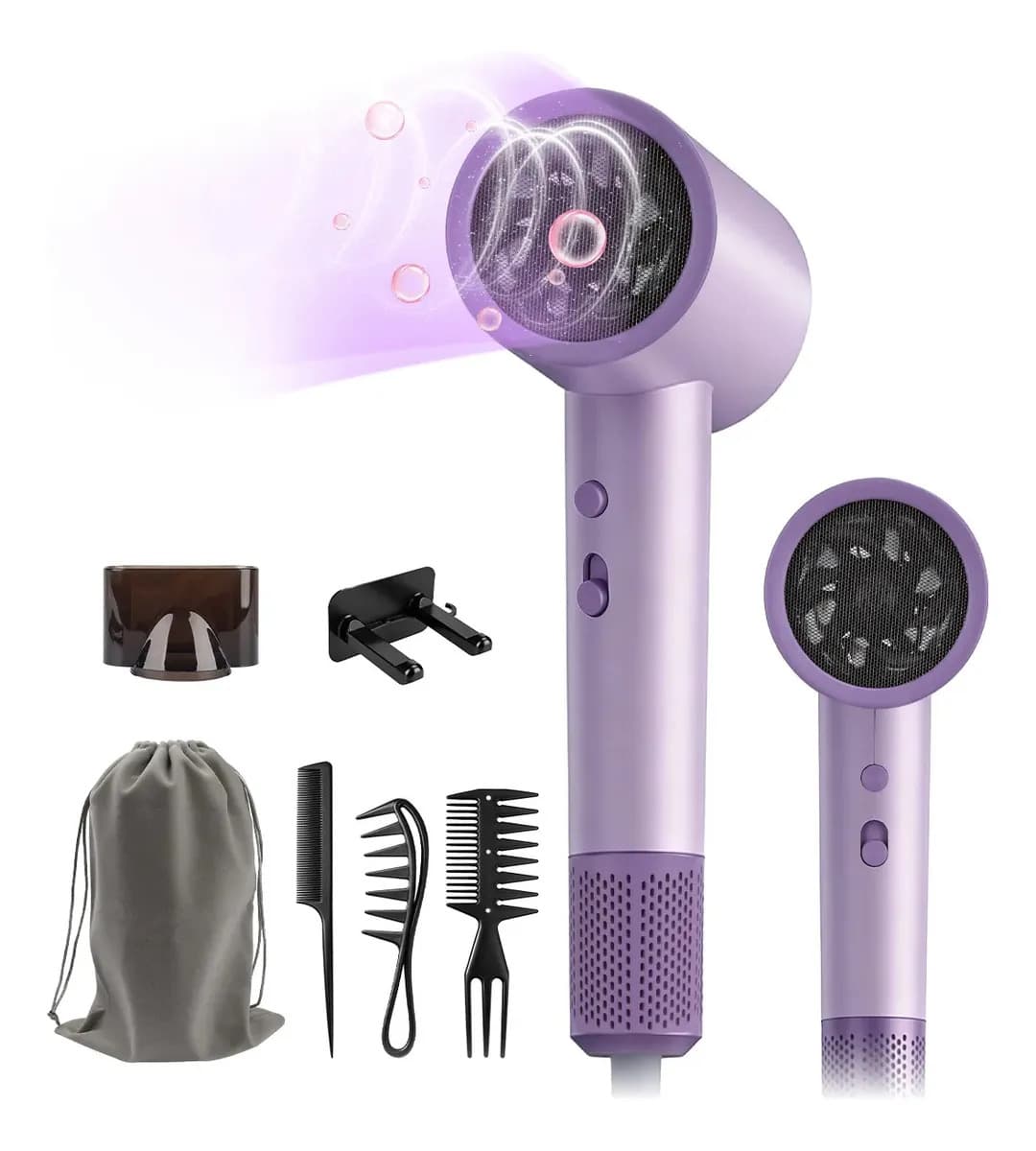 Secador De Cabello De Secado Rápido Iónico 7 En 1 Frío/calor 1800w 200 Millones Ion Negativo Cuidado Del Cabello Violeta