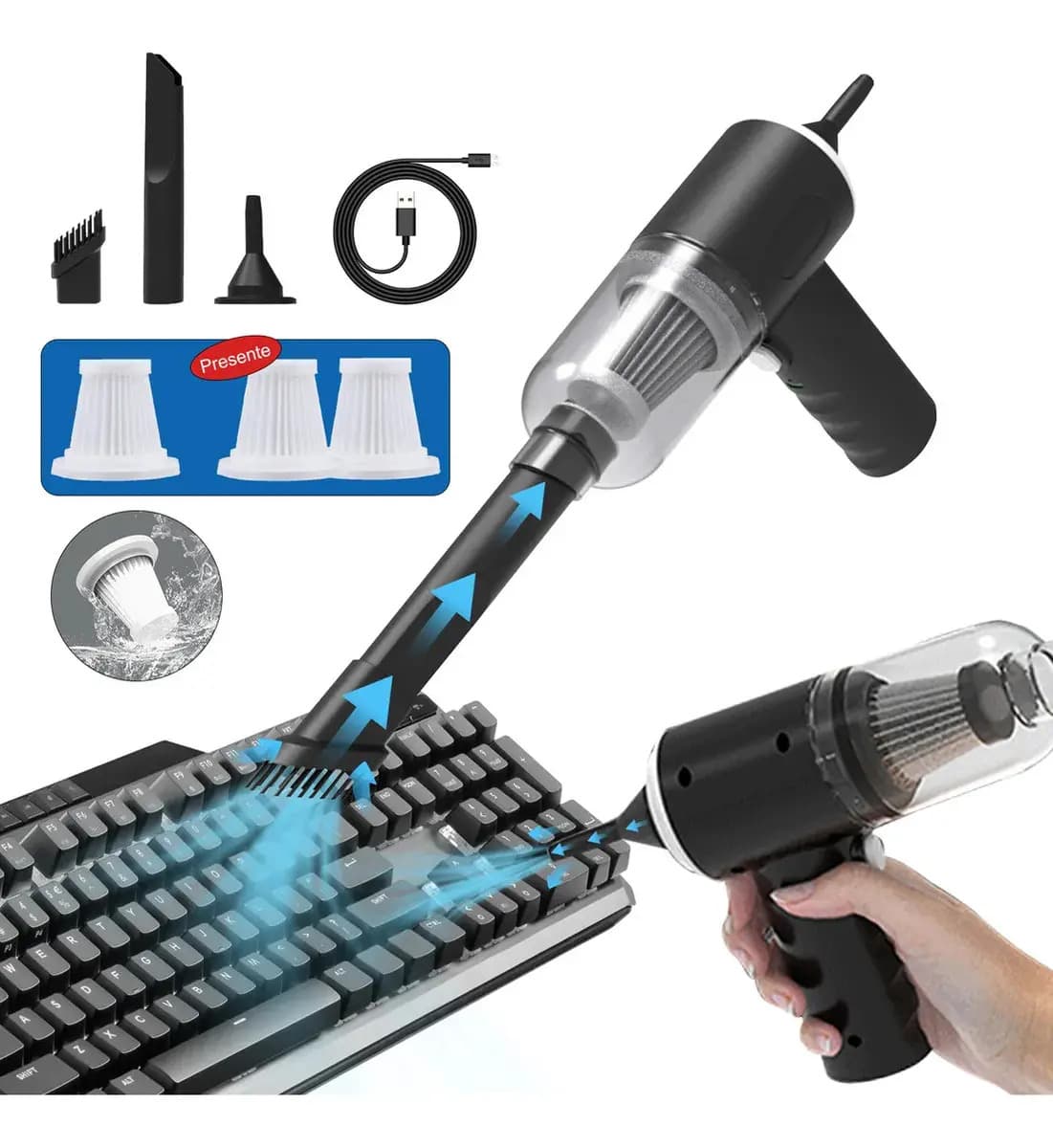 Aiyinsmart Aspiradora Portátil Inalámbrica Compacta 4500pa Negro