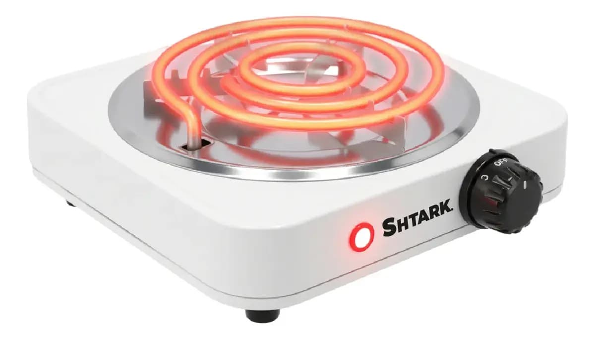 Parrilla Eléctrica 1 Quemador Espiral Portátil Termostato Blanco