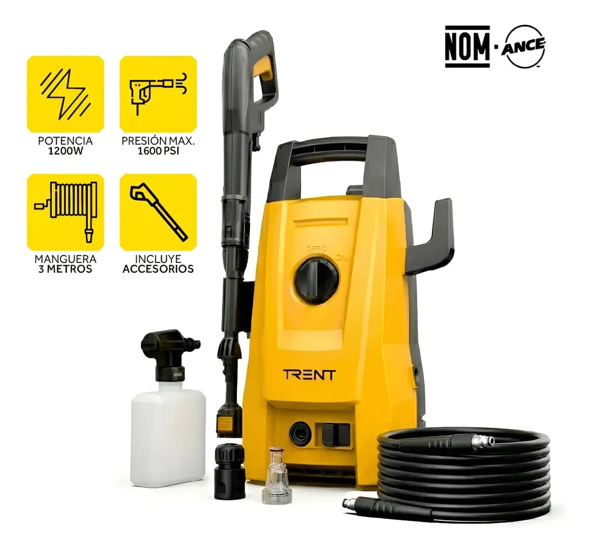Hidrolavadora Electrica 1200w 1600 Psi Alta Presion Amarillo 60hz
