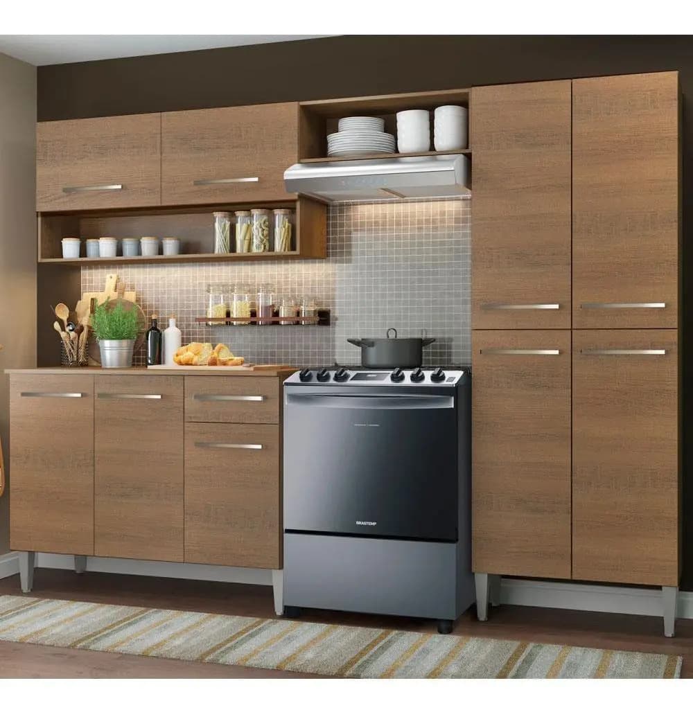 Cocina Integral Madesa Emilly Sin Tarja 229cm Color Marrón