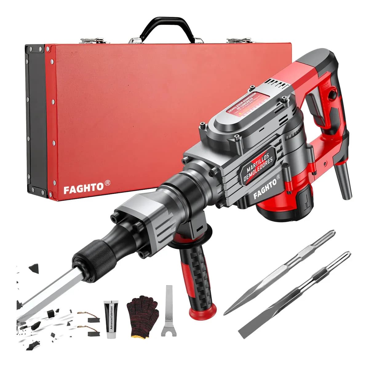 4500W Taladro Rotomartillo Industrial 6000Bpm 60J FAGHTO Uso Rudo Hex Martillo Demoledor Rompedor De Concreto Industrial Martillo Cincelador Perforador Kits De Rotomartillo Cincelador Perforador