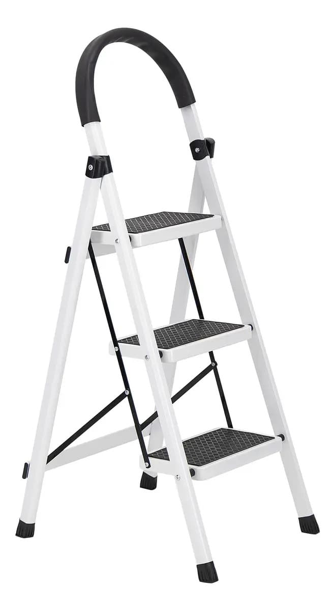 Escalera De Acero Tubular Tipo Tijera Plegable 3 Escalones Homex Color Blanco