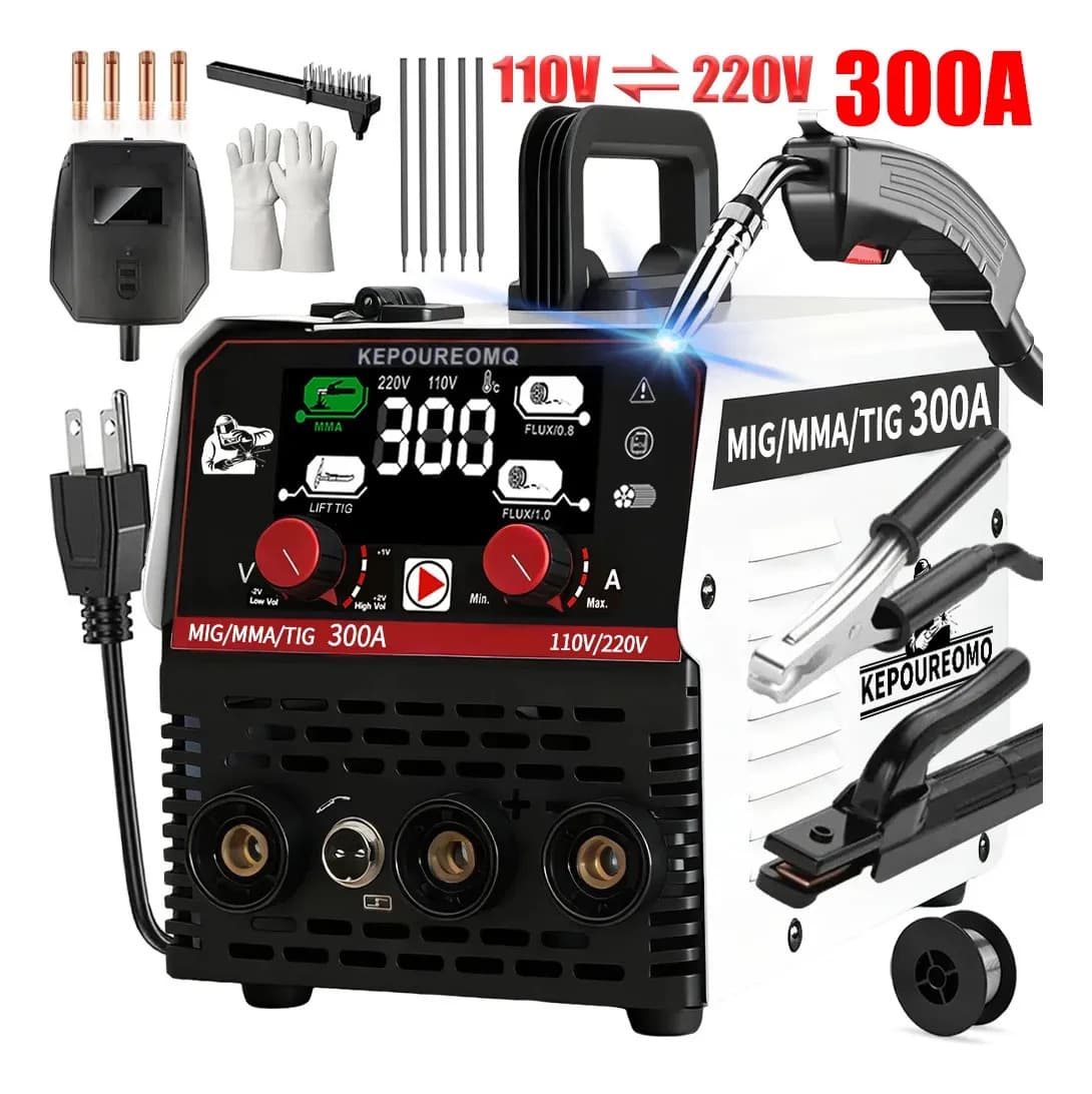 Soldadora Inversora 300A MIG MMA TIG, 3 En 1 Máquina Soldar Kepoureomq Portátil, Voltaje Doble , IGBT